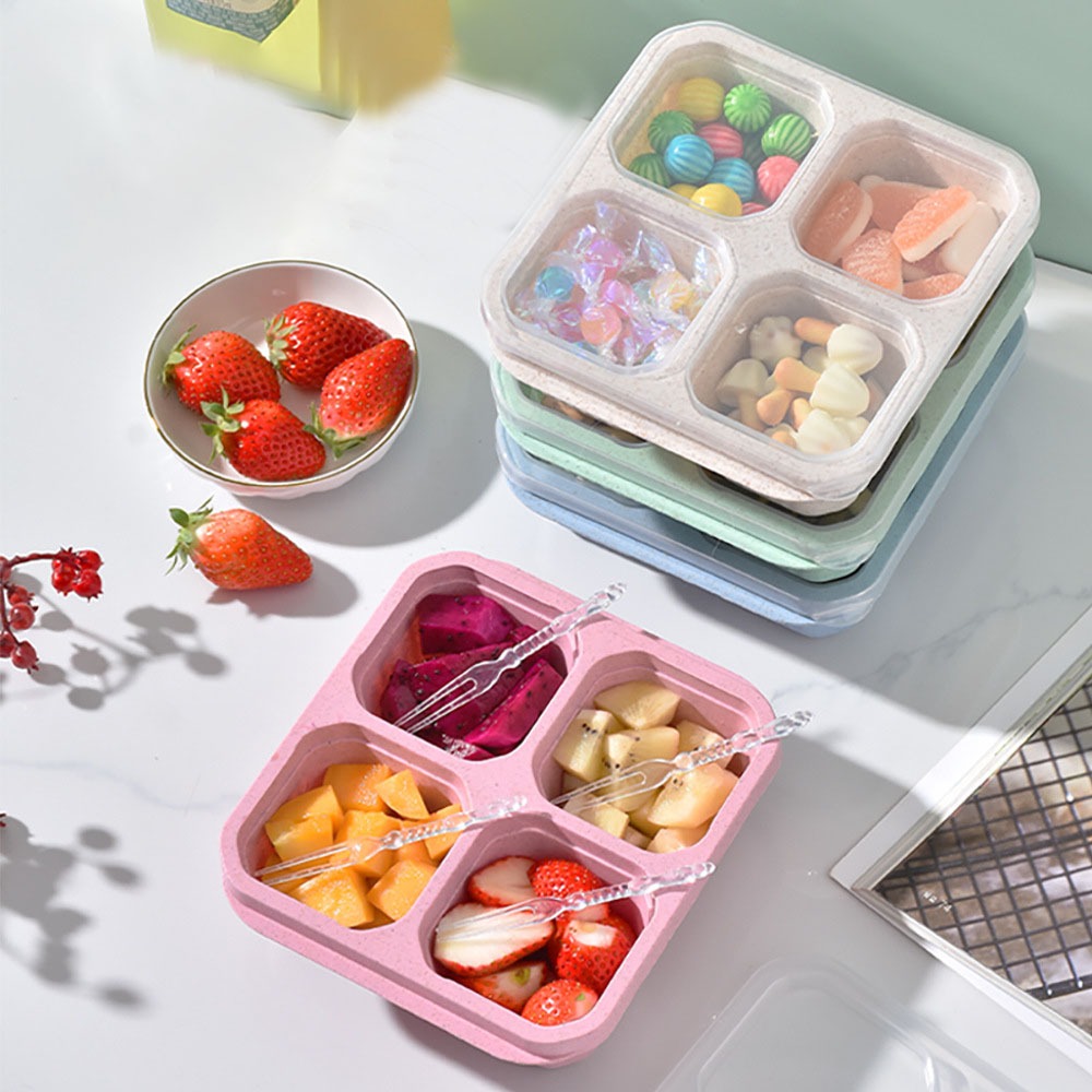 Meal Prep Box - 1pc Reusable Wheat Straw 4 Compartments