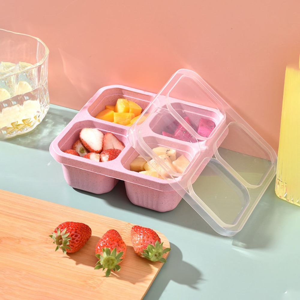 1pc Reusable Wheat Straw 4 Com - Meal Prep Box ulasan dan harga