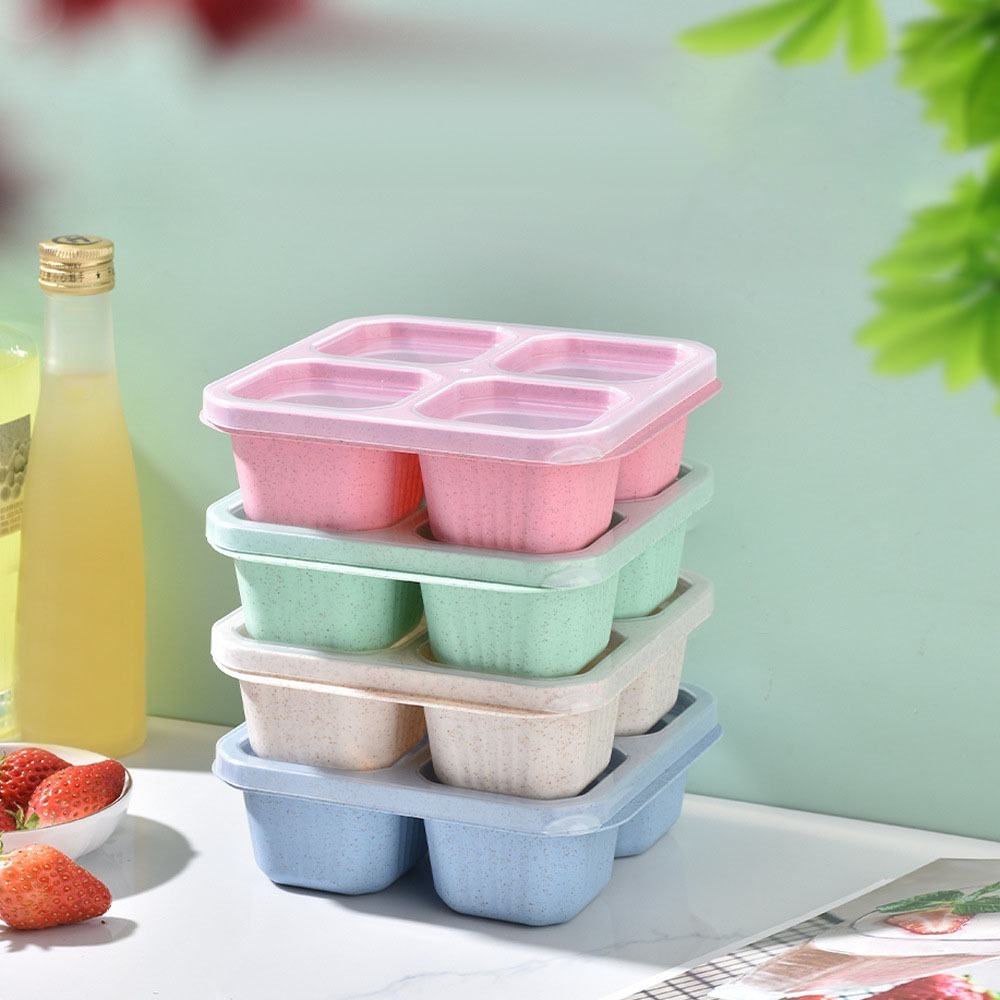 1pc Reusable Wheat Straw 4 Com - Meal Prep Box ulasan dan harga