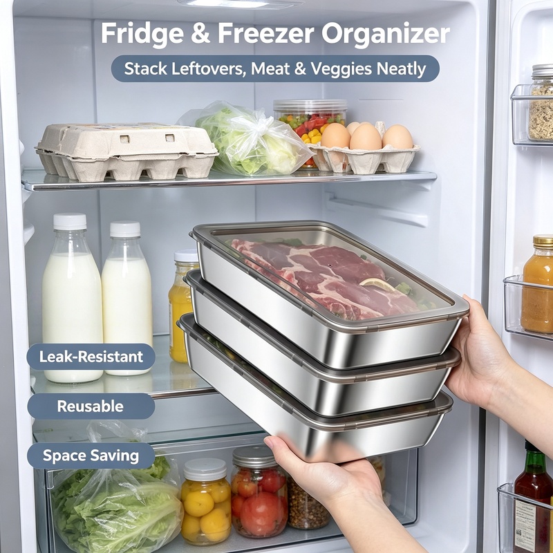 Stainless Steel Square Tray wi - Meal Prep Seafood ulasan dan harga