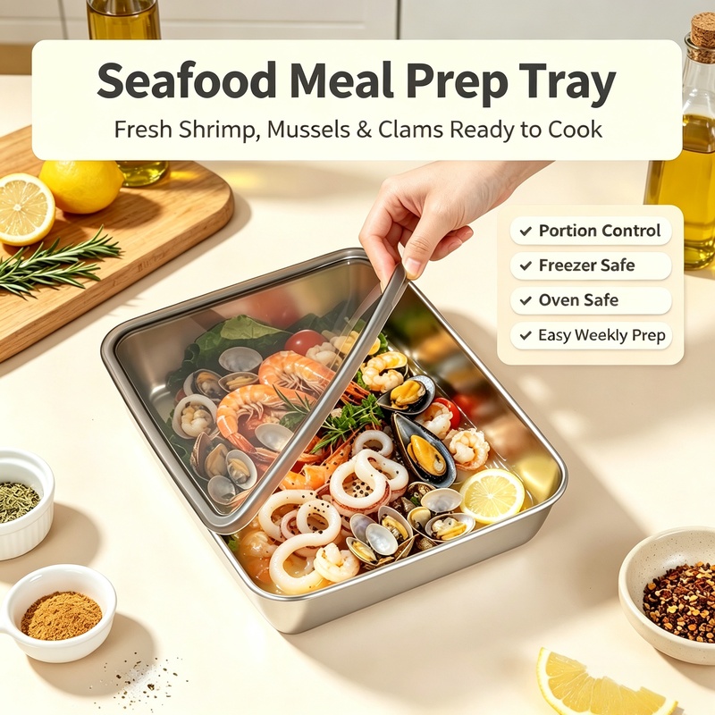 Stainless Steel Square Tray wi - Meal Prep Seafood ulasan dan harga
